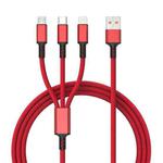 Braided 3A 3 in 1 USB to Type-C / 8 Pin / Micro USB Fast Charging Cable, Cable Length: 1.2m(Red)