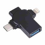 X09 4 in 1 USB to Dual 8 Pin+USB-C/Type-C Interface OTG Adapter (Black)