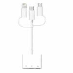 3 in 1 8-Pin And Micro USB And Type-C to TF & SD Card Reader USB OTG Extender Adapter (White)