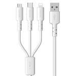 WEKOME WDC-02 Tidal Energy Series 3A USB to 8 Pin+Type-C+Micro USB 3 in 1 PVC Data Cable, Length: 1.2m (White)