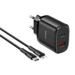 Yesido YC47 USB-C / Type-C + USB Travel Charger with 1m USB-C / Type-C to 8 Pin Cable, EU Plug (Black)