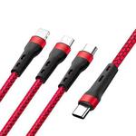 100W 6A Type-C to 8 Pin+Type-C+Micro USB Charging Data Cable, 1.3m(Red)
