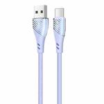 USAMS US-SJ494 U65 Type-C to USB Transparent Smooth Corrugated Silicone Data Cable, Cable Length: 1m(Purple)