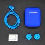 Anti-lost Rope + Silicone Case + Earphone Hang Buckle + Earplug Cover Bluetooth Wireless Earphone Cover Case Set for Apple AirPods 1 / 2(Dark Blue)