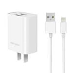 ROCK Space T22 Pro 2.1A Dual USB Port Travel Charger + S08 USB to 8 Pin Data Cable Set, CN Plug(White)