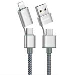 REMAX RC-020t 2.4A Aurora Series 4 in 1 8 Pin + USB +2 x Type-C Data Snyc Charging Cable, Cable Length: 1m(Silver)