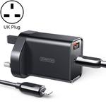 JOYROOM L-QP183 Simple Series 18W Dual Ports Intelligent Travel Charger with 8 Pin Cable, Support QC3.0, UK Plug