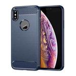 For iPhone X / XS Carbon Fiber TPU Brushed Texture Shockproof Protective Back Cover Case(navy)