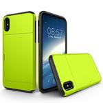 For iPhone X / XS TPU + PC Dropproof Protective Back Cover Case with Card Slot(Fluorescent Green Light)