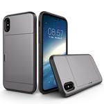 For iPhone X / XS TPU + PC Dropproof Protective Back Cover Case with Card Slot(Grey)