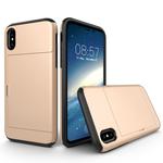 For iPhone X / XS TPU + PC Dropproof Protective Back Cover Case with Card Slot(Gold)