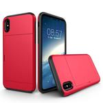 For iPhone X / XS TPU + PC Dropproof Protective Back Cover Case with Card Slot(Red)