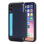 For   iPhone X / XS    Detachable TPU + PC Protective Back Cover Case with Card Slot(Dark Blue)