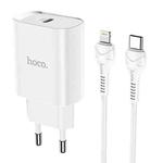 hoco N14 PD 20W Single Port Smart Travel Charger Power Adapter with Tyep-C / USB-C to 8 Pin Charging Cable, EU Plug(White)