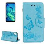 For iPhone X / XS Pressed Flowers Butterfly Pattern Horizontal Flip Leather Case with Holder & Card Slots & Wallet & Lanyard(Blue)