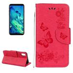 For iPhone X / XS Pressed Flowers Butterfly Pattern Horizontal Flip Leather Case with Holder & Card Slots & Wallet & Lanyard(Red)