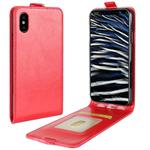 For iPhone X / XS Crazy Horse Texture Vertical Flip Leather Case with Card Slot & Photo Frame (Red)