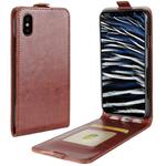 For   iPhone X / XS   Crazy Horse Texture Vertical Flip Leather Case with Card Slot & Photo Frame (Brown)