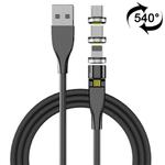 2m 3A Max USB to 8 Pin + USB-C / Type-C + Micro USB 540 Degree Rotating Magnetic Charging Cable (Black)