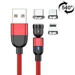 1m 3A Output 3 in 1 USB to 8 Pin + USB-C / Type-C + Micro USB 540 Degree Rotating Magnetic Data Sync Charging Cable(Red)