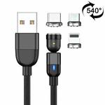2m 3A Output 3 in 1 USB to 8 Pin + USB-C / Type-C + Micro USB 540 Degree Rotating Magnetic Data Sync Charging Cable(Black)