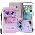 Cute Owl Pattern Colored Drawing Horizontal Flip Leather Case for iPhone 8 Plus & 7 Plus, with Holder & Card Slots & Wallet & Lanyard