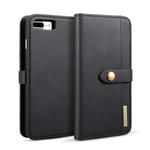 DG.MING Lambskin Detachable Horizontal Flip Magnetic Case for iPhone 8 Plus & 7 Plus, with Holder & Card Slots & Wallet(Black)