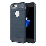 For iPhone 8 Plus Brushed Texture Fiber TPU Rugged Armor Protective Case(Dark Blue)