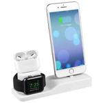 3 in 1 Silicone Charging Dock for AirPods Pro & Apple Watch & iPhone, with Bracket Funtcion(White)