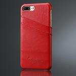 Fierre Shann Litchi Texture Genuine Leather Case for iPhone 8 Plus & 7 Plus, with Card Slots(Red)