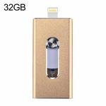 RQW-02 3 in 1 USB 2.0 & 8 Pin & Micro USB 32GB Flash Drive(Gold)