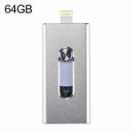 RQW-02 3 in 1 USB 2.0 & 8 Pin & Micro USB 64GB Flash Drive(Silver)