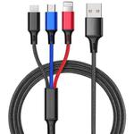 1.2m Nylon Weave 3 in 1 2.4A USB to Micro USB + 8 Pin + Type-C Charging Cable