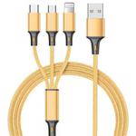 1.2m Nylon Weave 3 in 1 2.4A USB to Micro USB + 8 Pin + Type-C Charging Cable(Gold)