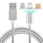 1m 3 in 1 USB to Micro USB and 8 Pin and USB-C / Type-C Magnetic Detachable Cable(Silver)