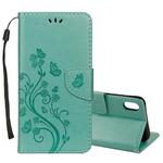 For iPhone XR Embossed Butterfly Pattern Horizontal Flip Leather Case with Card Slot & Holder & Wallet & Lanyard (Green)