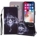 Chimpanzee Pattern Colored Drawing Horizontal Flip Leather Case for    iPhone X / XS   , with Holder & Card Slots & Wallet & Lanyard