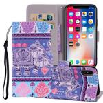 Elephant Pattern Colored Drawing Horizontal Flip Leather Case for    iPhone X / XS   , with Holder & Card Slots & Wallet & Lanyard