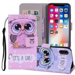 Cute Owl Pattern Colored Drawing Horizontal Flip Leather Case for    iPhone X / XS   , with Holder & Card Slots & Wallet & Lanyard