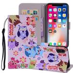Colored Owl Pattern Colored Drawing Horizontal Flip Leather Case for    iPhone X / XS   , with Holder & Card Slots & Wallet & Lanyard