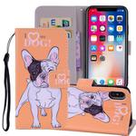 Hearted Dog Pattern Colored Drawing Horizontal Flip Leather Case for    iPhone X / XS   , with Holder & Card Slots & Wallet & Lanyard