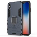 For iPhone XS Max PC + TPU Shockproof Protective Case with Magnetic Ring Holder (Navy Blue)