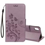 For iPhone XS Max Embossed Butterfly Pattern Horizontal Flip Leather Case with Card Slot & Holder & Wallet & Lanyard (Purple)