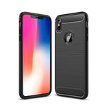 For iPhone XS Max Brushed Texture Carbon Fiber Shockproof TPU Protective Back Case(Black)