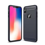 For iPhone XS Max Brushed Texture Carbon Fiber Shockproof TPU Protective Back Case(Navy Blue)