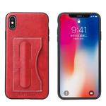 For iPhone XS Max Fierre Shann Full Coverage Protective Leather Case with Holder & Card Slot(Red)