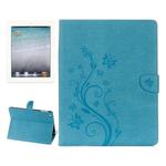 For iPad 4 Pressed Flowers Butterfly Pattern Horizontal Flip PU Leather Case with Magnetic Buckle & Holder & Card Slots & Wallet(Blue)