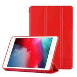 PU Plastic Bottom Case Foldable Deformation Left and Right Flip Leather Case with Three Fold Bracket & Smart Sleep for iPad mini 2019 (Red)