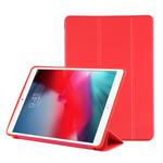 PU Plastic Bottom Case Foldable Deformation Left and Right Flip Leather Case with Three Fold Bracket & Smart Sleep for iPad Air3 2019(Red)