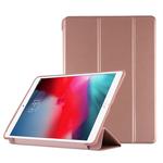 PU Plastic Bottom Case Foldable Deformation Left and Right Flip Leather Case with Three Fold Bracket & Smart Sleep for iPad Air3 2019(Rose Gold)